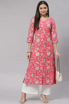 Divena Pink Floral Cotton Flex A-Line Kurta