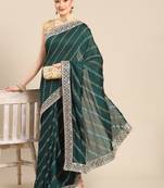 Green printed poly silk saree with blouse