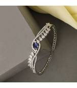 American Diamond Blue Stone Silver Plated Statement Bracelet for Girls and Women
