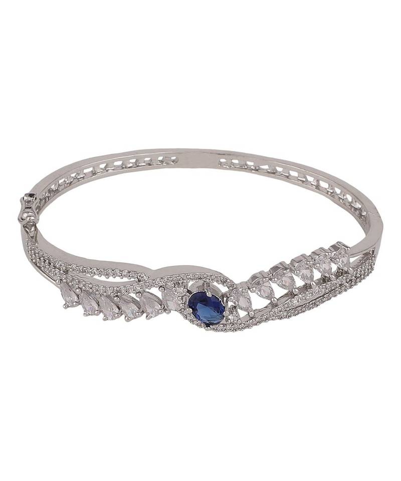 American Diamond Blue Stone Silver Plated Statement Bracelet for Girls and Women