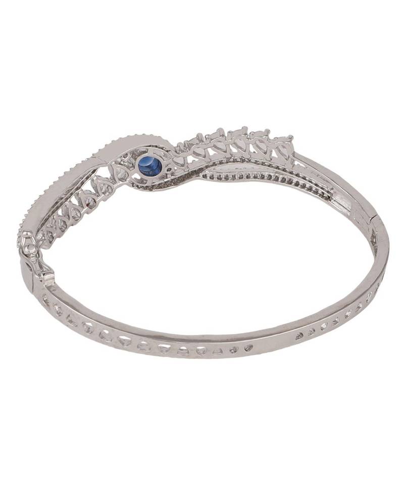 American Diamond Blue Stone Silver Plated Statement Bracelet for Girls and Women