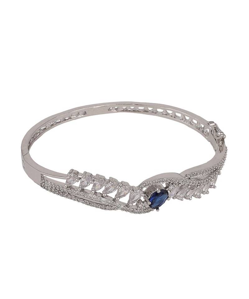 American Diamond Blue Stone Silver Plated Statement Bracelet for Girls and Women