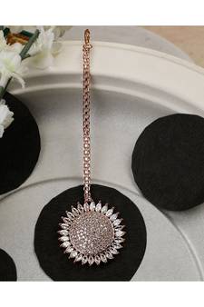 Rose Gold Plated American Diamond Sun shaped Studded Statement Maang-tikka
