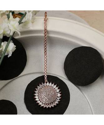 Rose Gold Plated American Diamond Sun shaped Studded Statement Maang-tikka 1
