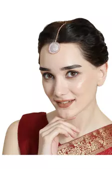 Rose Gold Plated American Diamond Sun shaped Studded Statement Maang-tikka