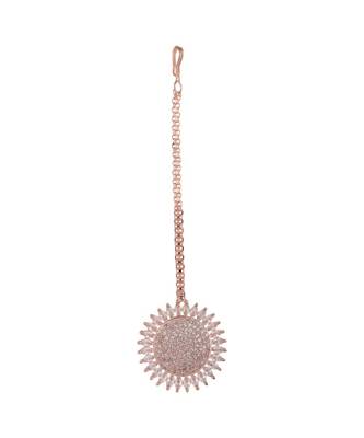Rose Gold Plated American Diamond Sun shaped Studded Statement Maang-tikka 3