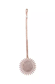 Rose Gold Plated American Diamond Sun shaped Studded Statement Maang-tikka