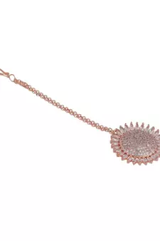 Rose Gold Plated American Diamond Sun shaped Studded Statement Maang-tikka