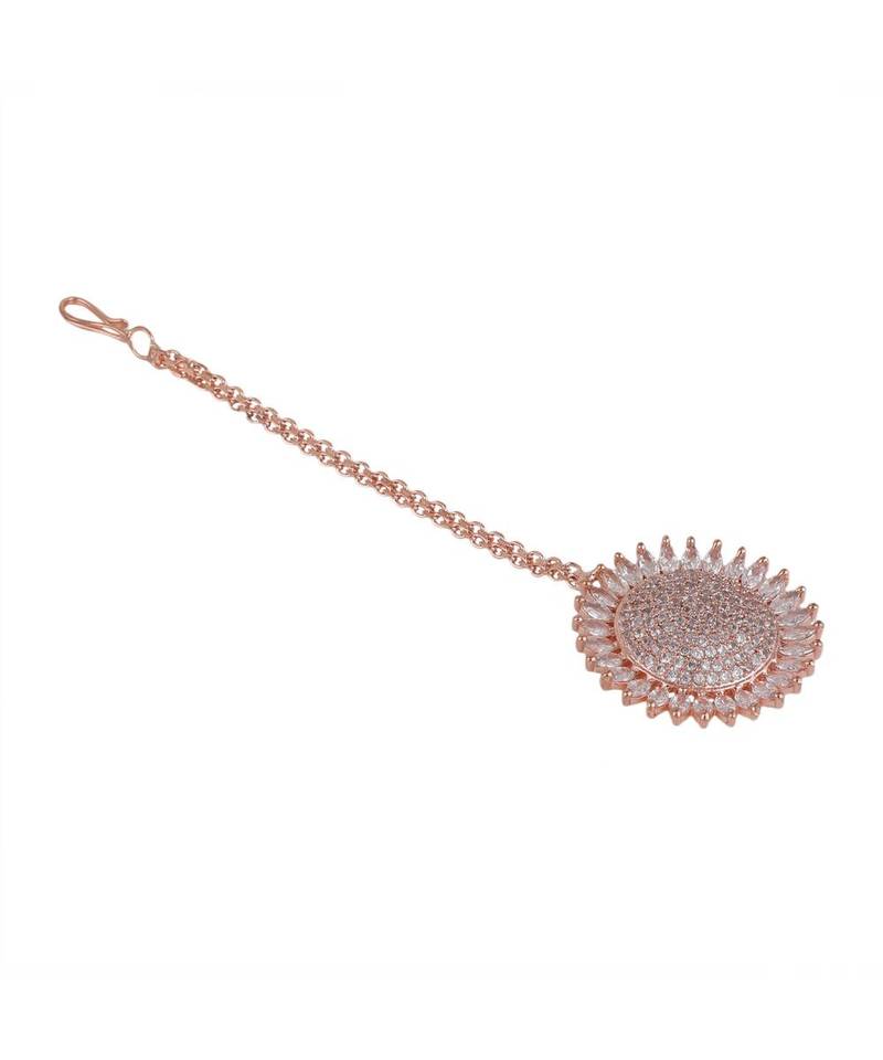 Rose Gold Plated American Diamond Sun shaped Studded Statement Maang-tikka