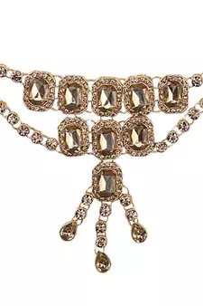 Traditional Gold Plated Floral Shaped Stone Studded Layers of hanging Chain Waist Band for Girls and Women