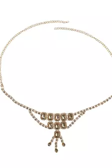 Traditional Gold Plated Floral Shaped Stone Studded Layers of hanging Chain Waist Band for Girls and Women
