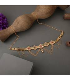 Traditional Gold plated Stone Studded with Layers of Pearl hanging Statement Waist Band for Girls and Women