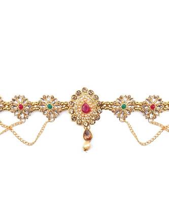 Traditional Gold plated Stone Studded with Layers of Pearl hanging Statement Waist Band for Girls and Women 3