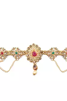 Traditional Gold plated Stone Studded with Layers of Pearl hanging Statement Waist Band for Girls and Women