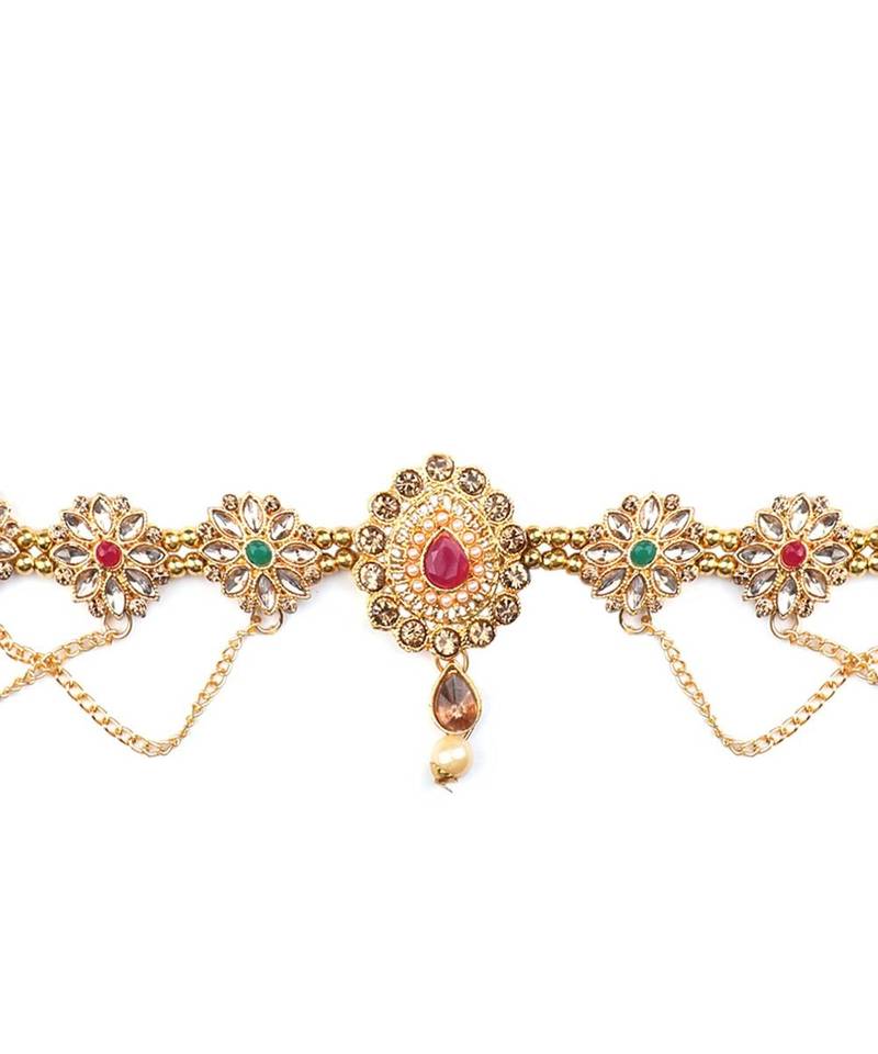 Traditional Gold plated Stone Studded with Layers of Pearl hanging Statement Waist Band for Girls and Women