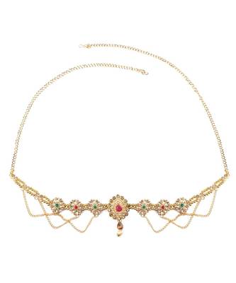 Traditional Gold plated Stone Studded with Layers of Pearl hanging Statement Waist Band for Girls and Women 4