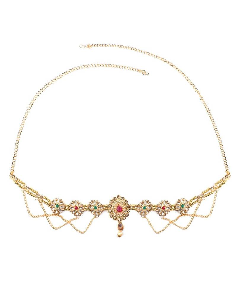 Traditional Gold plated Stone Studded with Layers of Pearl hanging Statement Waist Band for Girls and Women