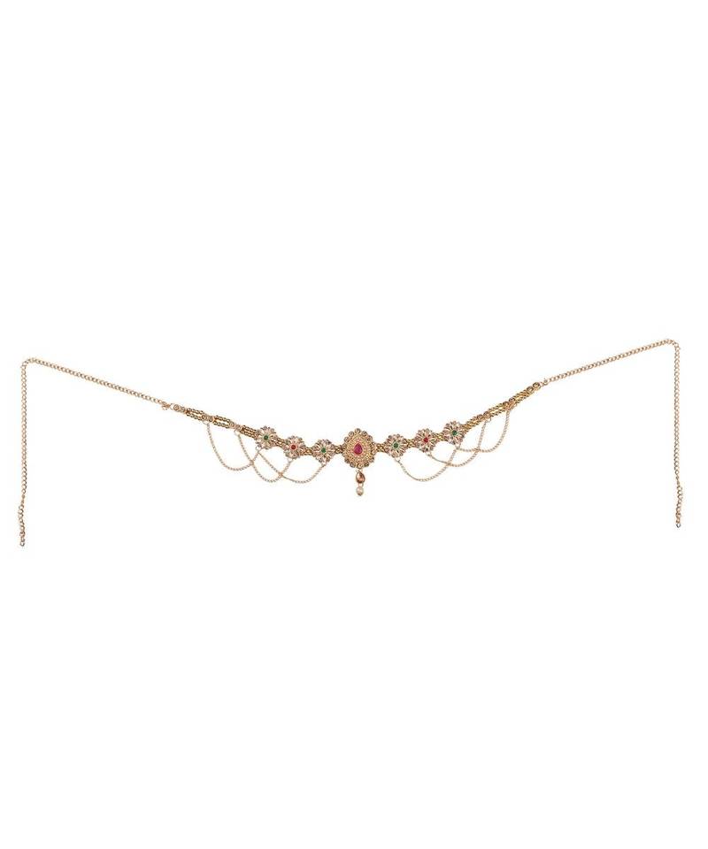 Traditional Gold plated Stone Studded with Layers of Pearl hanging Statement Waist Band for Girls and Women