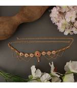 Statement Gold Plated Square Shaped Stone Studded Ethnic Waist Band for Girls and Women