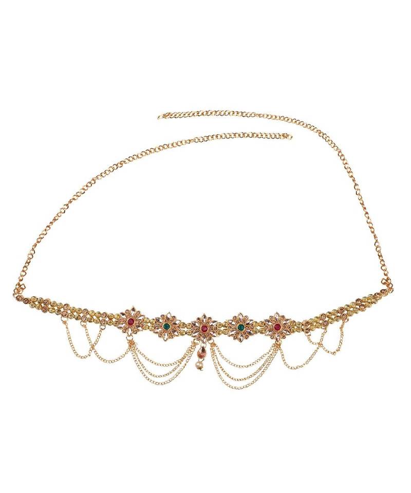 Statement Gold Plated Square Shaped Stone Studded Ethnic Waist Band for Girls and Women