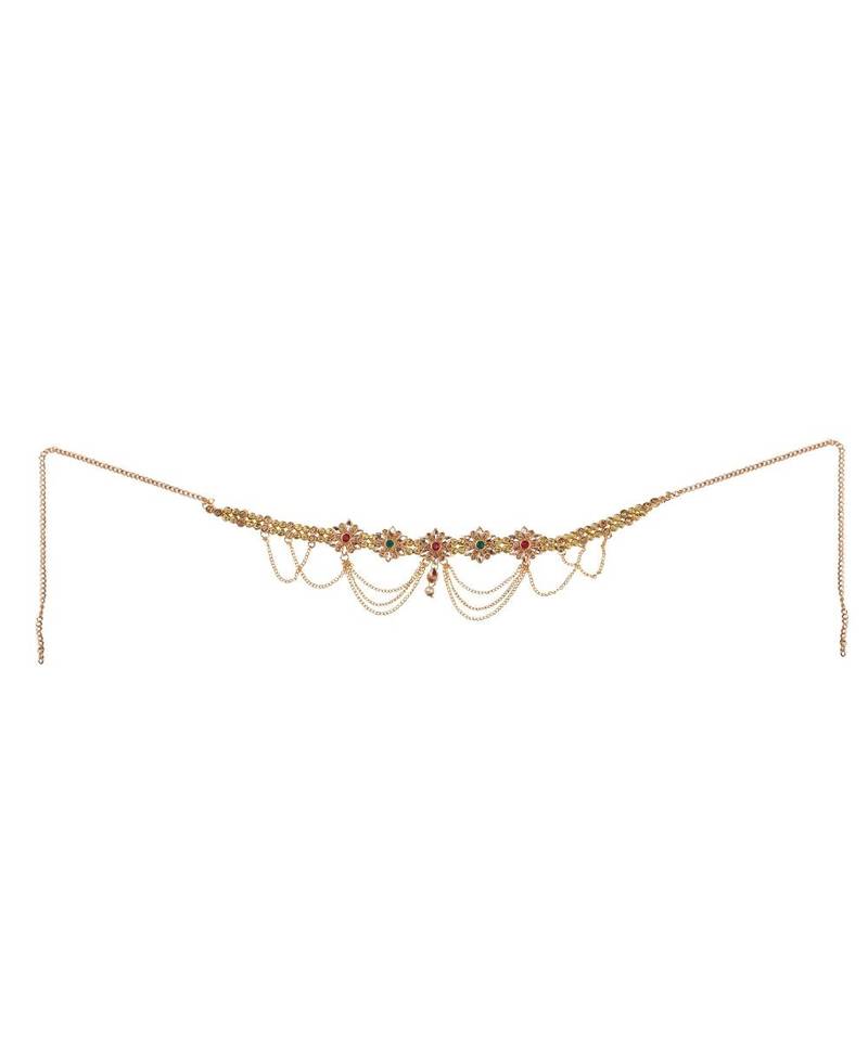 Statement Gold Plated Square Shaped Stone Studded Ethnic Waist Band for Girls and Women