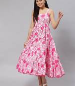 White printed cotton long-dresses