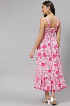 White printed cotton long-dresses
