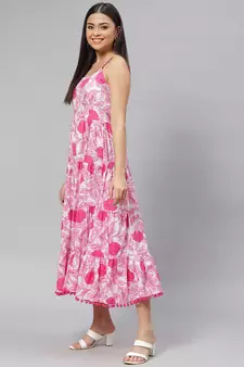 White printed cotton long-dresses