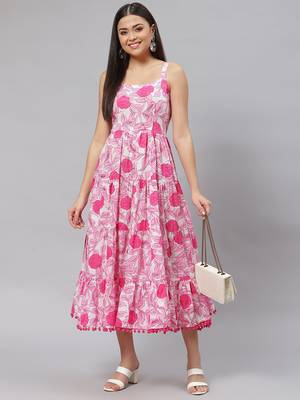 White printed cotton long-dresses 5