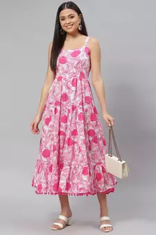 White printed cotton long-dresses