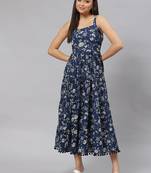 Blue printed cotton long-dresses