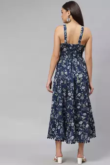 Blue printed cotton long-dresses
