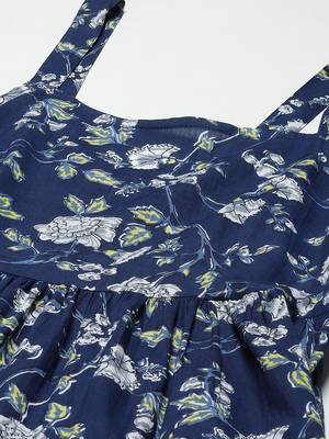 Blue printed cotton long-dresses 4