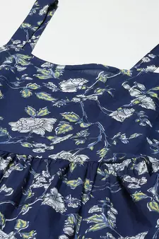Blue printed cotton long-dresses