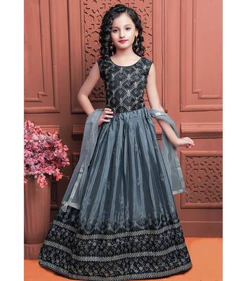 Wedding Designer Grey Soft Chinon Silk Lehenga choli 1