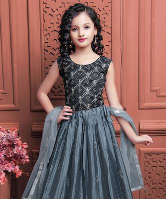 Wedding Designer Grey Soft Chinon Silk Lehenga choli 2