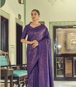 Navy blue woven silk saree with blouse