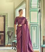 Magenta woven silk saree with blouse