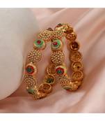 Gold Plated Enameled Stone Studded Statement Bangles for Girls and Women