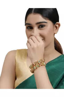 Gold Plated Enameled Stone Studded Statement Bangles for Girls and Women