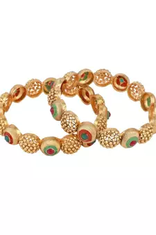 Gold Plated Enameled Stone Studded Statement Bangles for Girls and Women