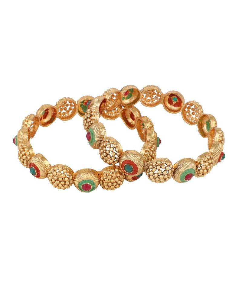 Gold Plated Enameled Stone Studded Statement Bangles for Girls and Women