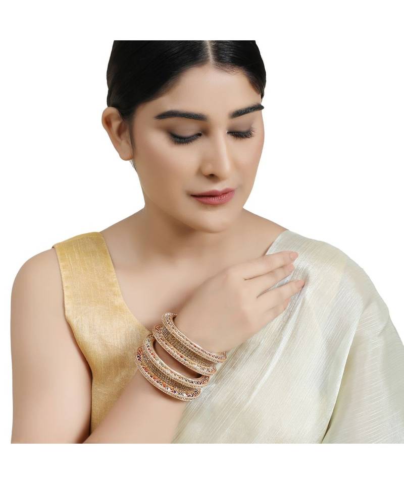 Rose Gold colored Stones embeded Traditional Bangle set for Girls and Women