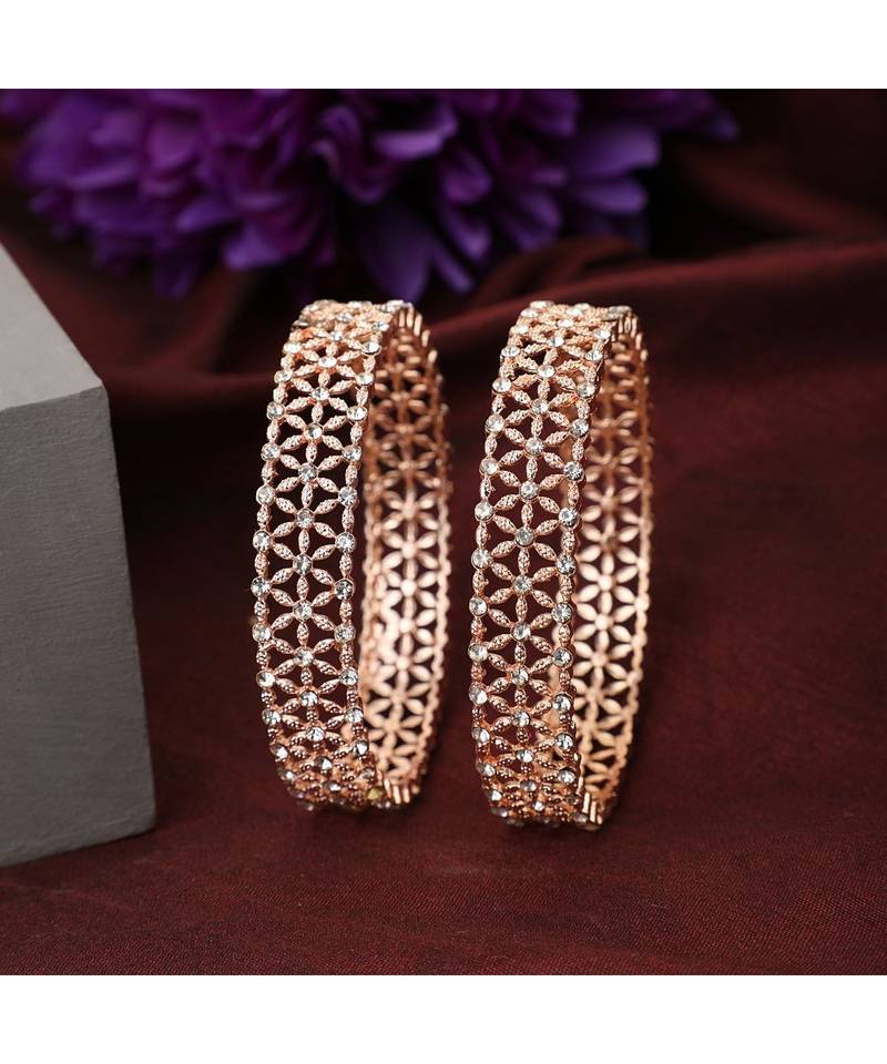 Rose Gold Stone studded Style Statement Set of Bangles for Girls and Women