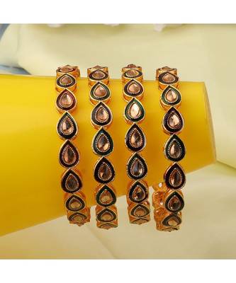 Gold Plated Kundan Studded Set of 4 Bangles for Girls and Women 1