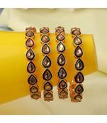 Gold Plated Kundan Studded Set of 4 Bangles for Girls and Women