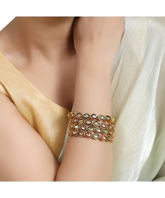Gold Plated Kundan Studded Set of 4 Bangles for Girls and Women 2