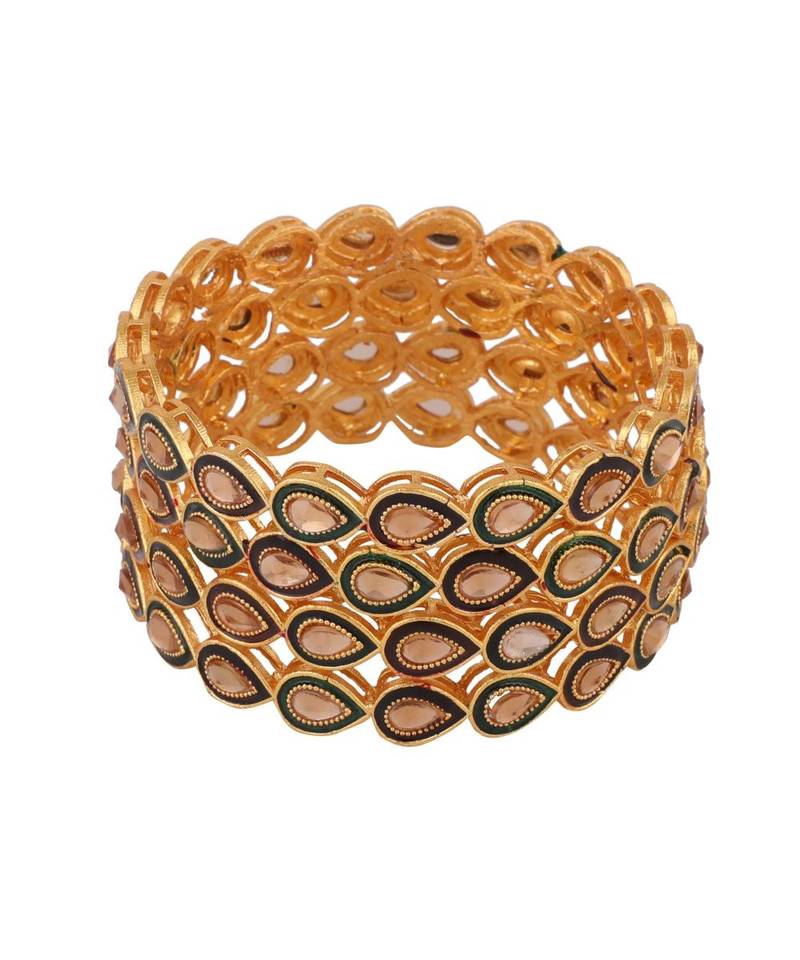 Gold Plated Kundan Studded Set of 4 Bangles for Girls and Women