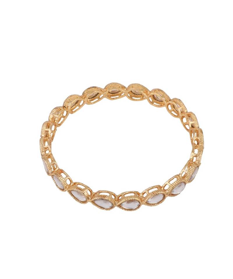Gold Plated White Stone Studded Set of 4 Bangles for Girls and Women