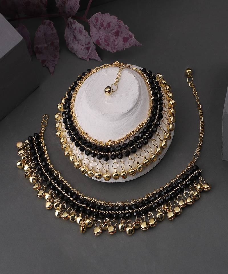 Metallic Silver Ghungru Studded Statement Anklets for Girls and Women